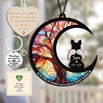 Netecom Corgi Dog Memorial Suncatcher Gift – Custom Pet Loss Ornament, Bereavement Keychain and Sympathy Card, Personalized Dog Remembrance