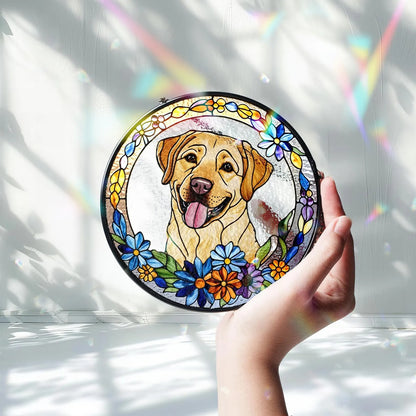 Netecom Personalized Pet Portrait Crystal Suncatcher, Custom Dog Cat Horse Memorial Gift, Stained Glass Style Pet Photo Ornament, Loss of Pet Sympathy Gift