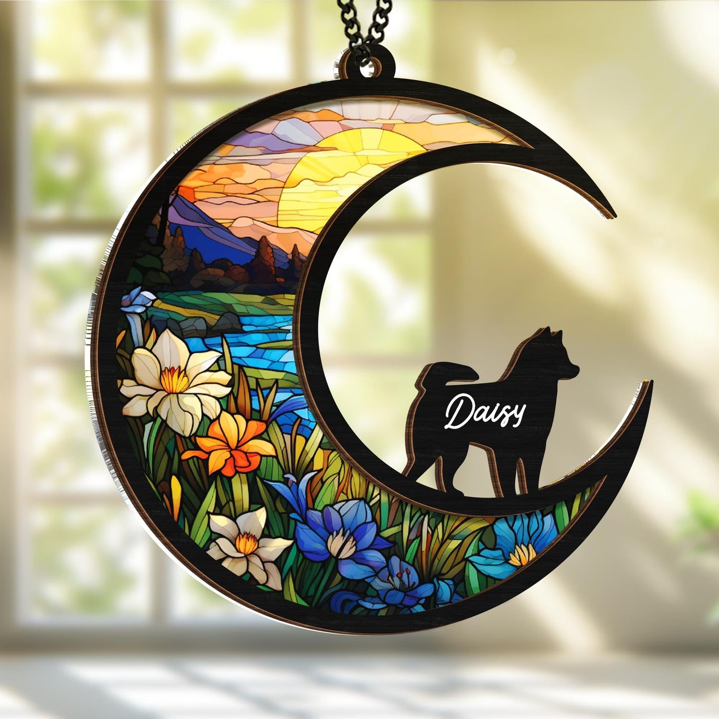 Netecom Dog Loss Memorial Suncatcher – Personalized Pet Memorial Gift, Custom Dog Name Remembrance Ornament, Sympathy Window Hanging