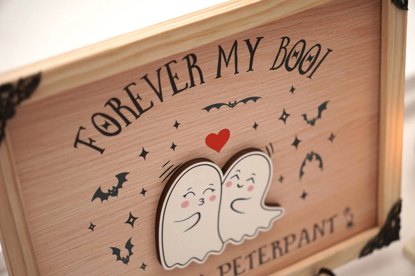 Netecom Personalized Forever My Boo Wooden Halloween Sign, Cute Ghost Couple Decor with Heart, Custom Name Halloween Home Decor, Spooky Farmhouse Gift for Couples