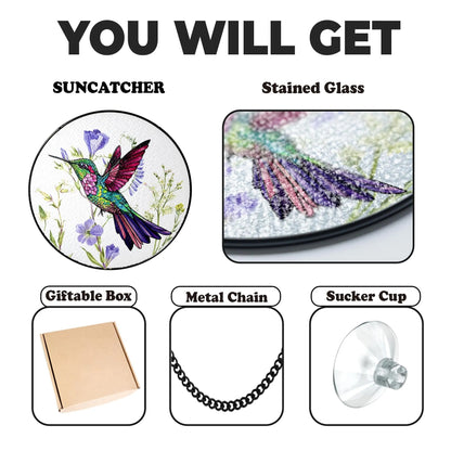 Netecom Stained Glass Hummingbird Suncatcher – Hummingbird and Wildflower Window Hanging, Gift for Hummingbird Lovers, Home Decor, Gift for Women