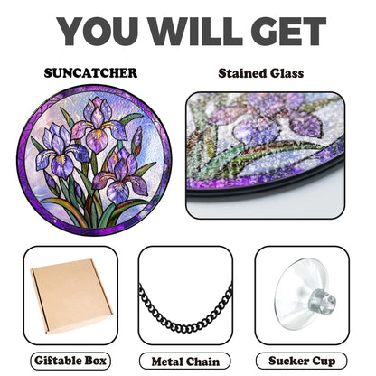 Netecom Iris Stained Glass Suncatcher – Purple Iris Window Hanging, February Birth Flower Gift for Flower Lovers and Home Decor