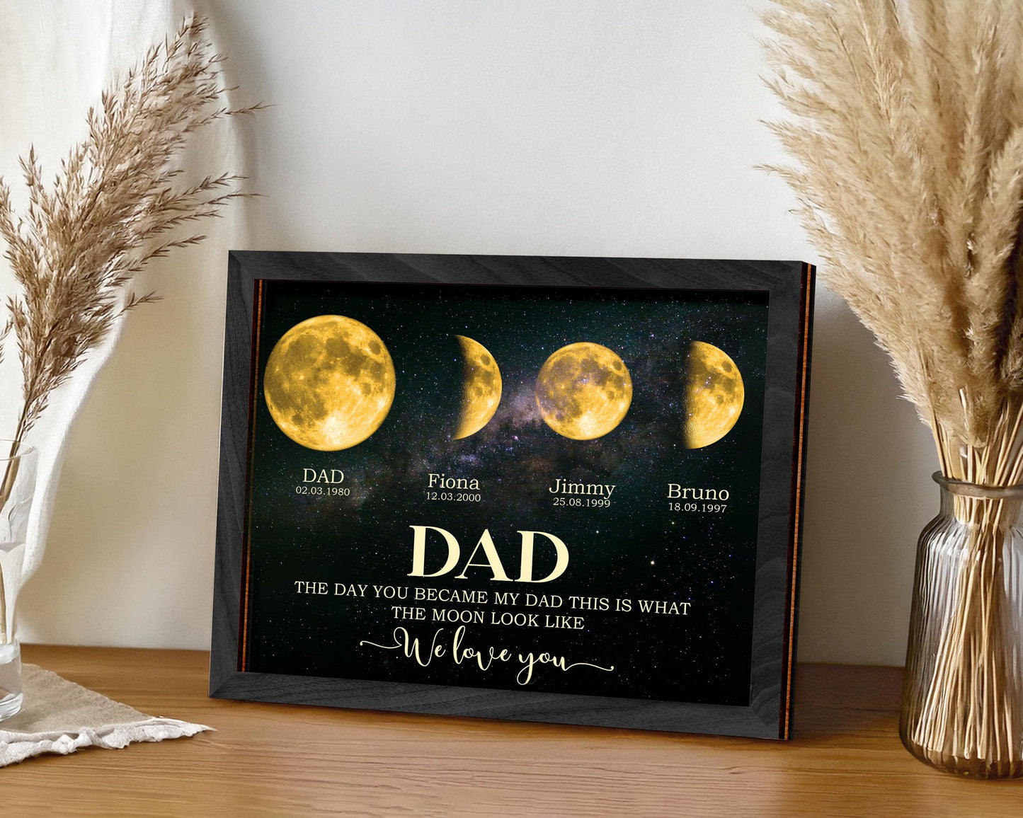 Netecom Personalized Moon Phase Frame for Dad with Children’s Names, Gift for the Day You Became My Dad, Moon Phase Art Frame, Father’s Day Gift, Gift for Dad