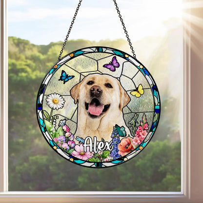 Netecom Personalized Pet Portrait Stained Glass Suncatcher – Custom Pet Memorial, Pet Lover Window Hanging, Thoughtful Sympathy Gift for Dog and Cat Owners
