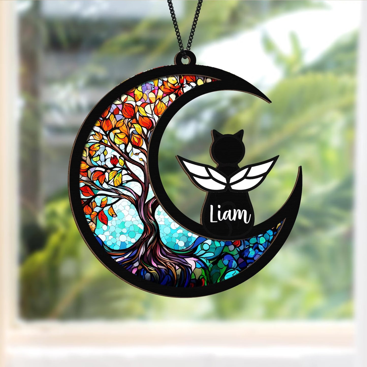 Netecom Custom Cat Angel Memorial Suncatcher – Tree of Life Pet Loss Gift, Rainbow Bridge Light Catcher, Personalized Kitty Remembrance Ornament