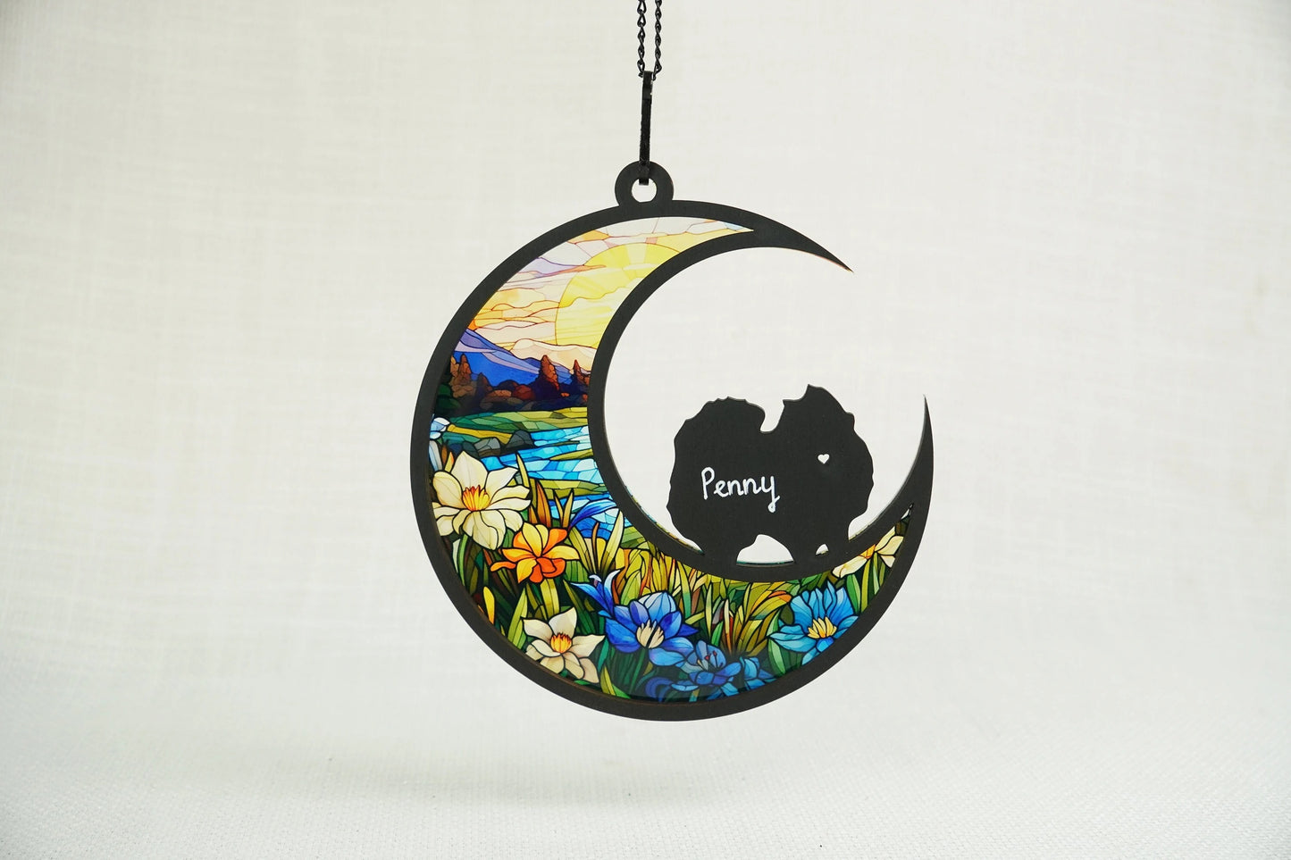 Netecom Personalized Pomeranian Dog Memorial Suncatcher – Rainbow Bridge Pet Loss Gift, Custom Remembrance Ornament, Window or Car Hanging Decor