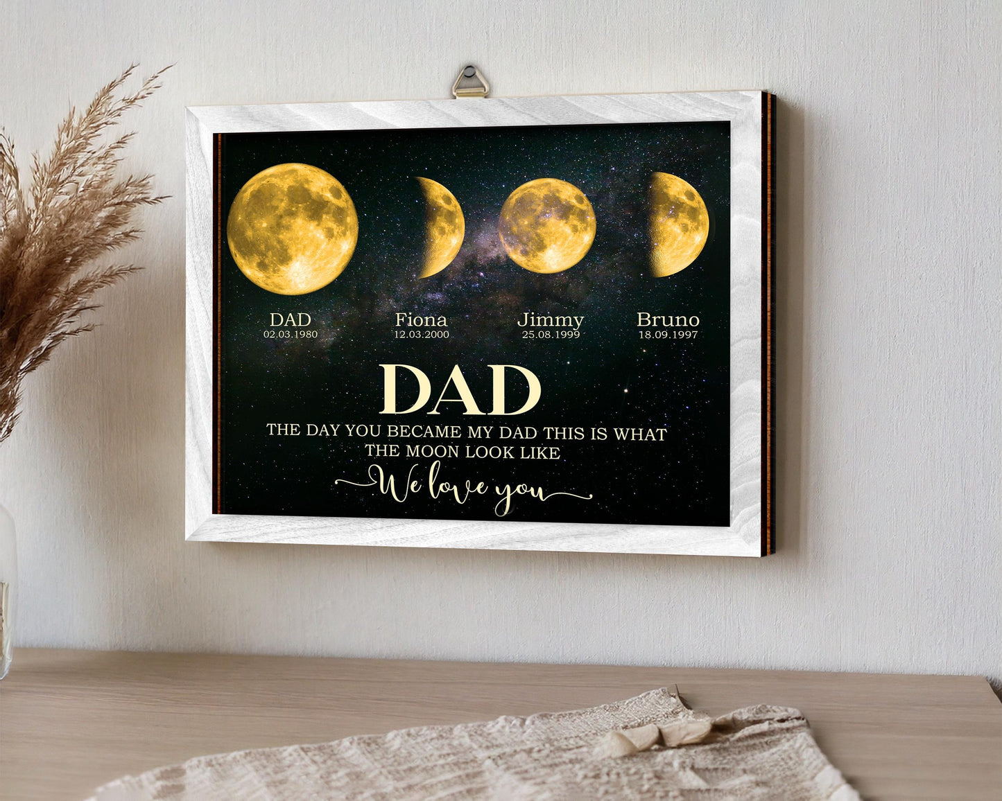 Netecom Personalized Moon Phase Frame for Dad with Children’s Names, Gift for the Day You Became My Dad, Moon Phase Art Frame, Father’s Day Gift, Gift for Dad