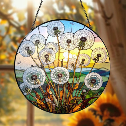 Netecom Dandelion Stained Glass Suncatcher – Nature-Inspired Dandelion Window Hanging, Floral Sun Catcher Gift for Mother’s Day