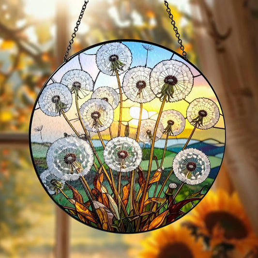 Netecom Dandelion Stained Glass Suncatcher – Nature-Inspired Dandelion Window Hanging, Floral Sun Catcher Gift for Mother’s Day