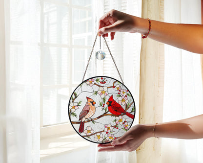 Netecom Cardinal Stained Glass Suncatcher – Window Hanging Bird Glass Art, Memorial Suncatcher, Bird Lover Gift for Mom, Women’s Home Decor