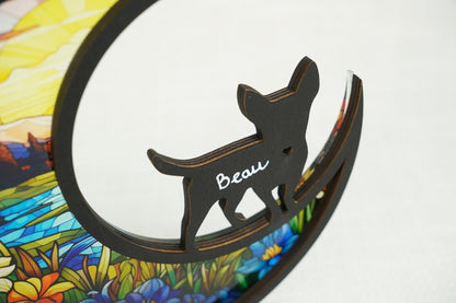 Netecom Personalized Chihuahua Short Hair Suncatcher, Dog Memorial Ornament, Pet Loss Gift, Moon Light Catcher, Car Charm and Wall Hanging