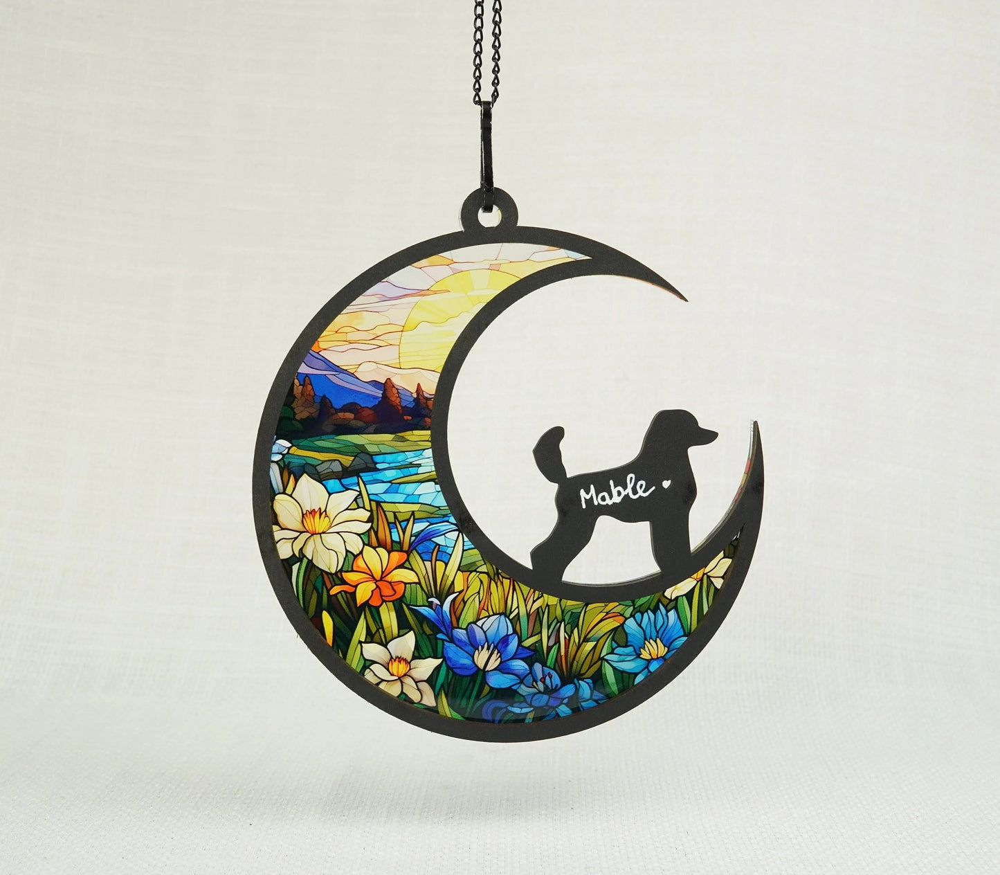 Netecom Personalized Poodle Memorial Suncatcher – Pet Loss Sympathy Gift, Custom Dog Name Suncatcher, Pet Memorial Decor, Car Accessories