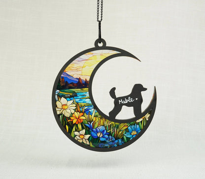 Netecom Personalized Poodle Memorial Suncatcher – Pet Loss Sympathy Gift, Custom Dog Name Suncatcher, Pet Memorial Decor, Car Accessories