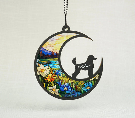 Netecom Personalized Poodle Memorial Suncatcher – Pet Loss Sympathy Gift, Custom Dog Name Suncatcher, Pet Memorial Decor, Car Accessories