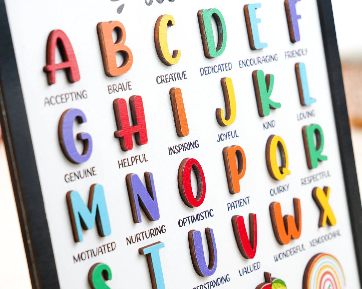 Netecom Personalized ABC Teacher Appreciation Wooden Sign, Custom Teacher Name Wall Art, A to Z Classroom Decor, Thank You Gift for Preschool & Kindergarten Teachers