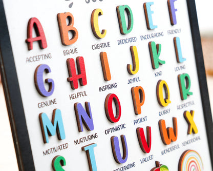 Netecom Personalized ABC Teacher Appreciation Wooden Sign, Custom Teacher Name Wall Art, A to Z Classroom Decor, Thank You Gift for Preschool & Kindergarten Teachers