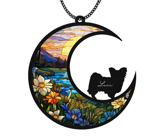Netecom Custom Papillon Dog Memorial Suncatcher – Personalized Pet Loss Gift, Dog Name Sympathy Ornament, Papillon Remembrance Window Hanging