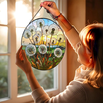 Netecom Dandelion Stained Glass Suncatcher – Nature-Inspired Dandelion Window Hanging, Floral Sun Catcher Gift for Mother’s Day