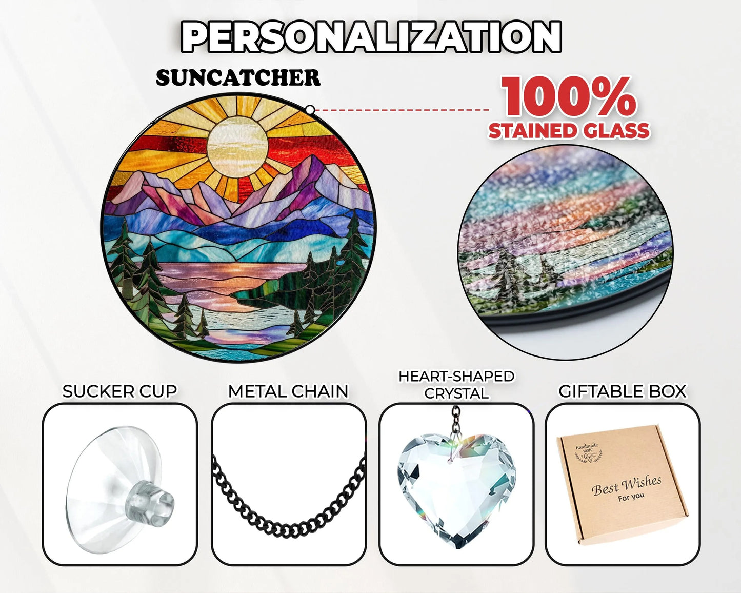 Netecom Mountain Range Stained Glass Suncatcher Ornament Nature Window Hanging Landscape Art Gift for Mom Christmas Home Decor