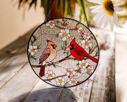 Netecom Cardinal Stained Glass Suncatcher – Window Hanging Bird Glass Art, Memorial Suncatcher, Bird Lover Gift for Mom, Women’s Home Decor