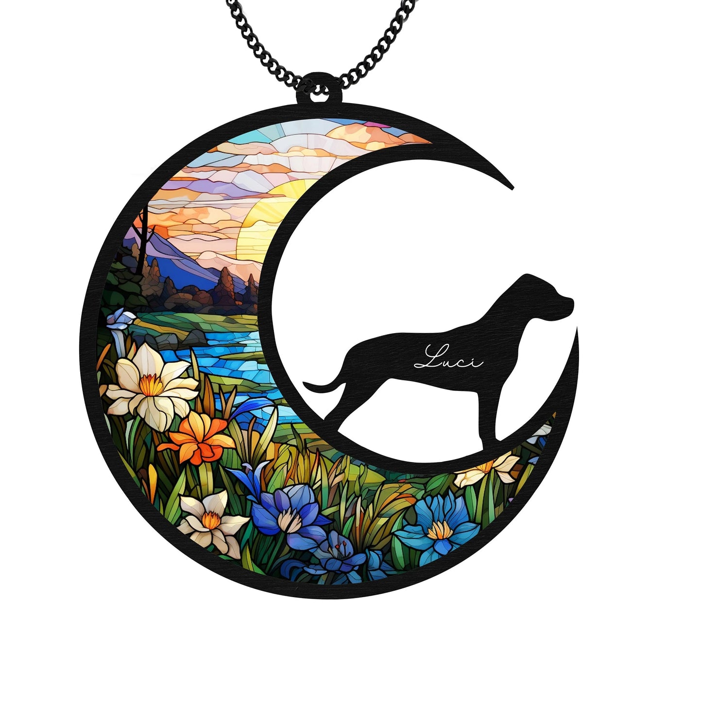 Netecom 6" Dogo Argentino Memorial Suncatcher – Personalized Pet Loss Gift, Dog Remembrance Ornament, Dog on Moon Light Catcher, Sympathy Car Hanging
