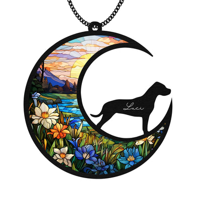 Netecom 6" Dogo Argentino Memorial Suncatcher – Personalized Pet Loss Gift, Dog Remembrance Ornament, Dog on Moon Light Catcher, Sympathy Car Hanging