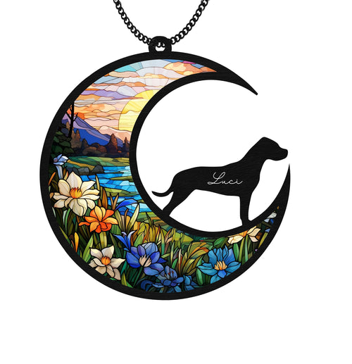 Netecom 6" Dogo Argentino Memorial Suncatcher – Personalized Pet Loss Gift, Dog Remembrance Ornament, Dog on Moon Light Catcher, Sympathy Car Hanging