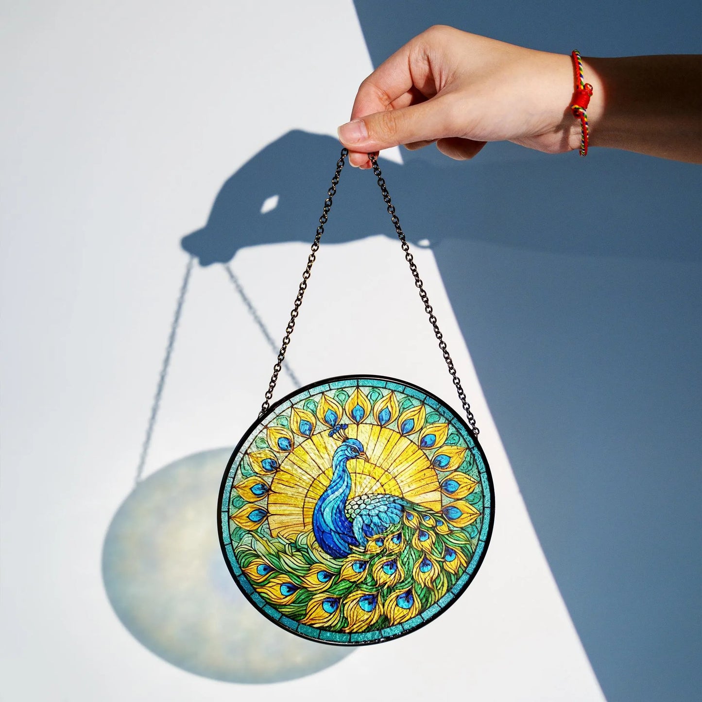 Netecom Peacock Stained Glass Suncatcher Window Hanging, Floral Peacock Art Decor, Colorful Window Ornament, Gift for Peacock Lovers Nature Fans