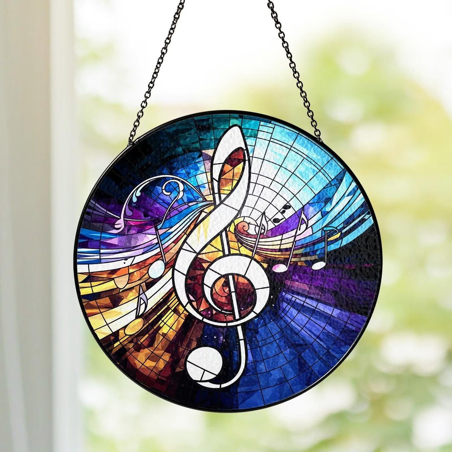Netecom Musical Note Treble Clef Stained Glass Suncatcher – Music Teacher Gift, Piano Instructor Home Decor, Music Lover Window Hanging, Artistic Gift for Musicians