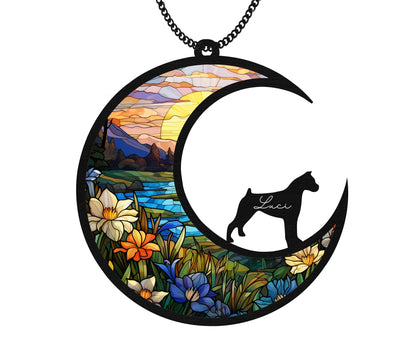 Netecom Personalized Boxer Dog Memorial Suncatcher with Cropped Ears – Custom Pet Loss Gift, Remembrance Window Hanging, Pet Memorial Ornament