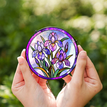 Netecom Iris Stained Glass Suncatcher – Purple Iris Window Hanging, February Birth Flower Gift for Flower Lovers and Home Decor