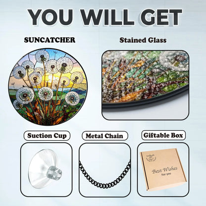 Netecom Dandelion Stained Glass Suncatcher – Nature-Inspired Dandelion Window Hanging, Floral Sun Catcher Gift for Mother’s Day