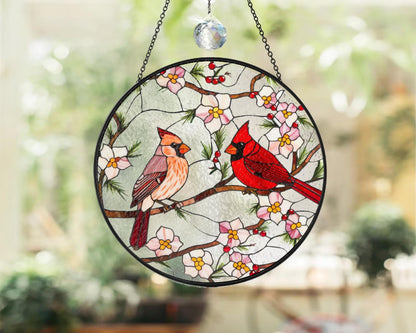 Netecom Cardinal Stained Glass Suncatcher – Window Hanging Bird Glass Art, Memorial Suncatcher, Bird Lover Gift for Mom, Women’s Home Decor