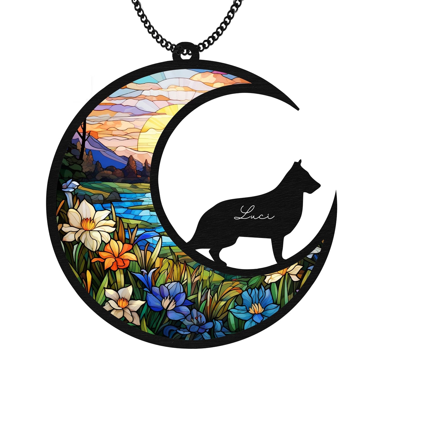 Netecom Personalized German Shepherd Memorial Suncatcher – Acrylic Stained Glass Dog on Moon Remembrance Gift, Sympathy Gift for Loss of Dog, Car Hanging and Home Decor
