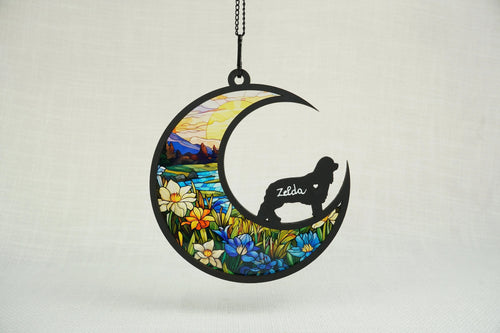 Netecom Personalized Cavalier King Charles Spaniels Suncatcher – Pet Loss Sympathy Gift, Acrylic Stained Glass Window Hanging, Car Accessories