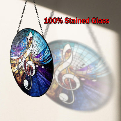 Netecom Musical Note Treble Clef Stained Glass Suncatcher – Music Teacher Gift, Piano Instructor Home Decor, Music Lover Window Hanging, Artistic Gift for Musicians