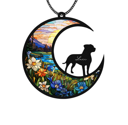 Netecom Personalized Pitbull Memorial Suncatcher – Custom Dog Breed Ornament, Pittie Dog Mom Gift, Pet Loss Remembrance, Acrylic and Wood Suncatcher