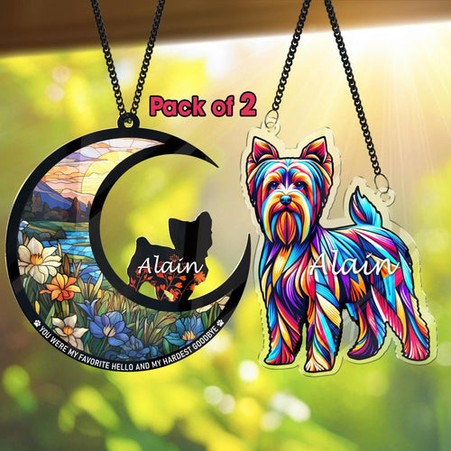 Netecom Pack of 2 Yorkshire Terriers Memorial Suncatchers – Loss of Pet Sympathy Gift, Yorkshire Terrier Lover, Dog Memorial Ornament, Window Hanging
