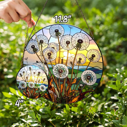 Netecom Dandelion Stained Glass Suncatcher – Nature-Inspired Dandelion Window Hanging, Floral Sun Catcher Gift for Mother’s Day