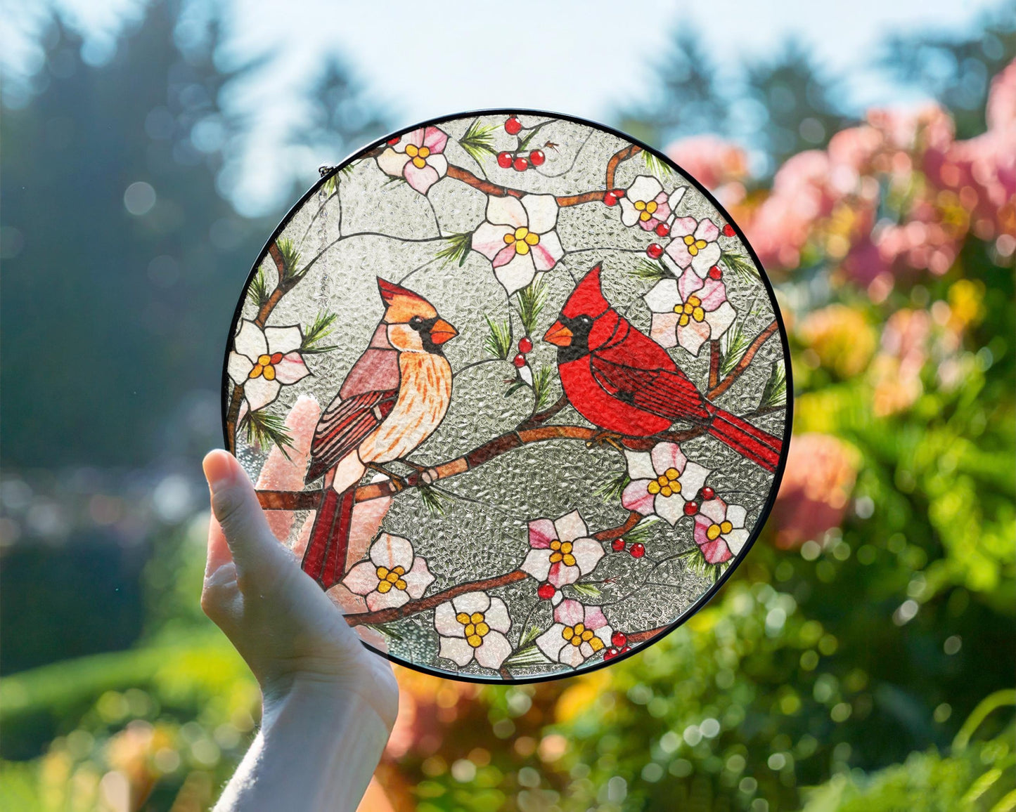 Netecom Cardinal Stained Glass Suncatcher – Window Hanging Bird Glass Art, Memorial Suncatcher, Bird Lover Gift for Mom, Women’s Home Decor