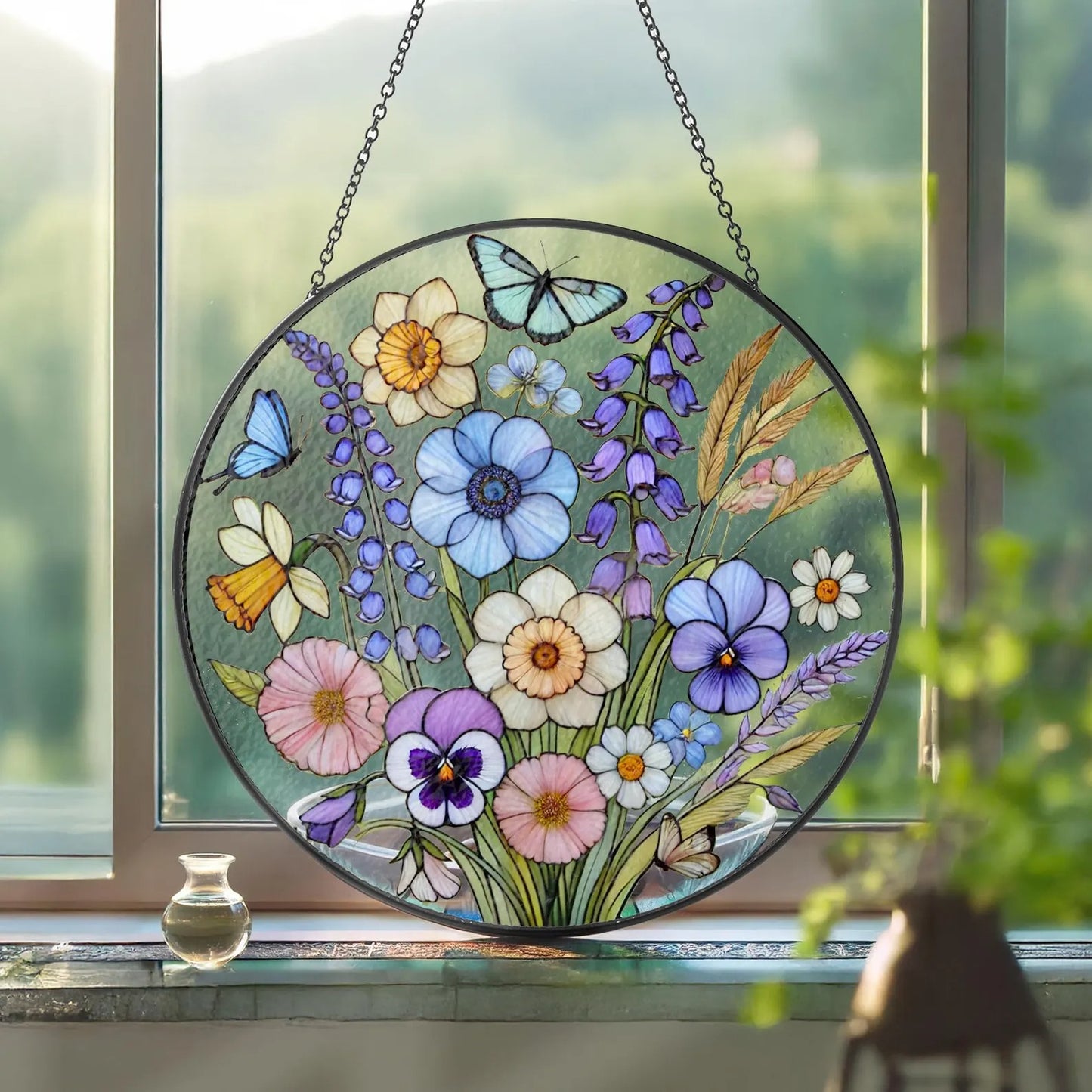 Netecom Wildflower Stained Glass Sun Catcher – Floral Window Hanging, Birth Flower Gift for Flower Lovers and Mother’s Day Gift for Mom