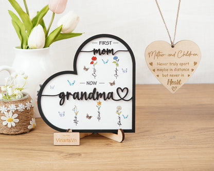 Netecom Personalized Birth Month Flower Wooden Sign Custom Mother's Day Gift for Mom & Nana First Mom Now Grandma Sign Grandmother's Garden Decor Custom Gift for Mom