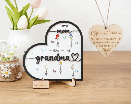 Netecom Personalized Birth Month Flower Wooden Sign Custom Mother's Day Gift for Mom & Nana First Mom Now Grandma Sign Grandmother's Garden Decor Custom Gift for Mom