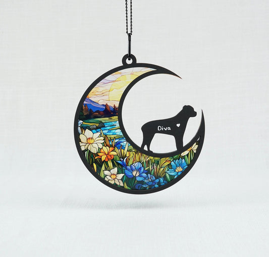 Netecom Cane Corso Memorial Suncatcher – Dog on Moon Light Catcher, Pet Memorial Gift for Loss of Dog, Gift for Cane Corso Lovers, Car Hanging