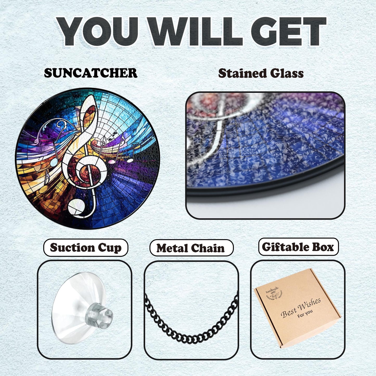 Netecom Musical Note Treble Clef Stained Glass Suncatcher – Music Teacher Gift, Piano Instructor Home Decor, Music Lover Window Hanging, Artistic Gift for Musicians