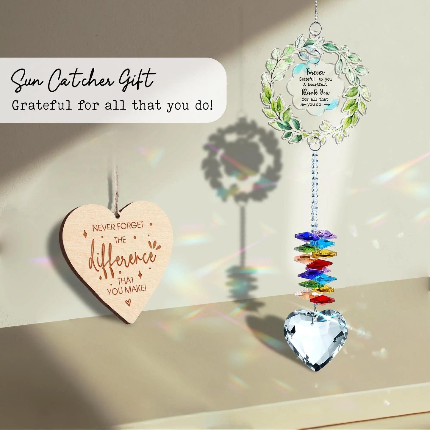 Netecom Thank You Appreciation Crystal Suncatcher Gift for Women, Gratitude Window Hanging, Teacher Thank You Gift, Inspirational Crystal Decor