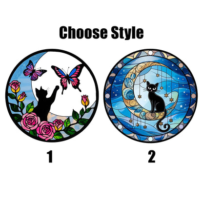 Netecom 8" Black Cat Butterfly Stained Glass Suncatcher – Cat Window Hanging, Cat Lover Gift, Loss of Pet Sympathy Decor