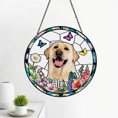 Netecom Personalized Pet Portrait Stained Glass Suncatcher – Custom Pet Memorial, Pet Lover Window Hanging, Thoughtful Sympathy Gift for Dog and Cat Owners