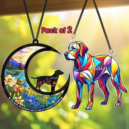 Netecom Combo 2 Labrador Retriever Memorial Suncatchers – Dog Remembrance Keepsake, Loss of Dog Memorial Ornament, Labrador Decor, Window Hanging
