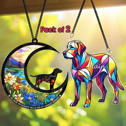 Netecom Combo 2 Labrador Retriever Memorial Suncatchers – Dog Remembrance Keepsake, Loss of Dog Memorial Ornament, Labrador Decor, Window Hanging